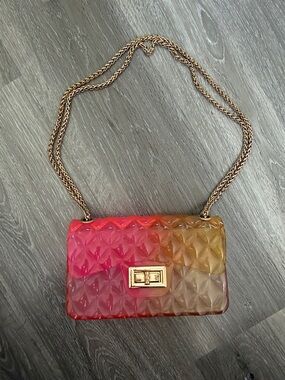 Gradient Pink to Gold Quilted effect Crossbody Jelly Bag with Chain Strap